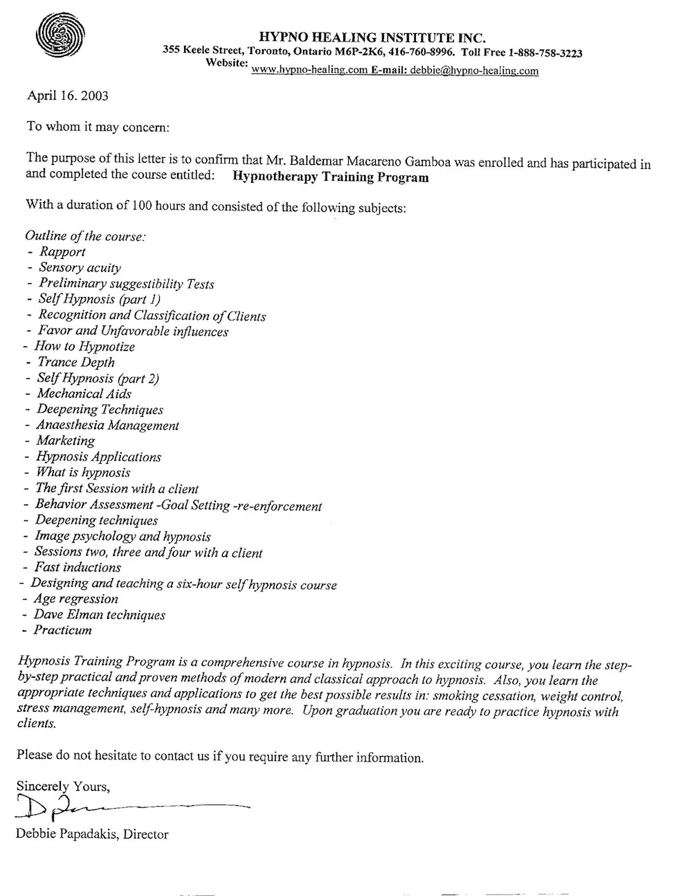 Diploma de Hipnosis Clínica